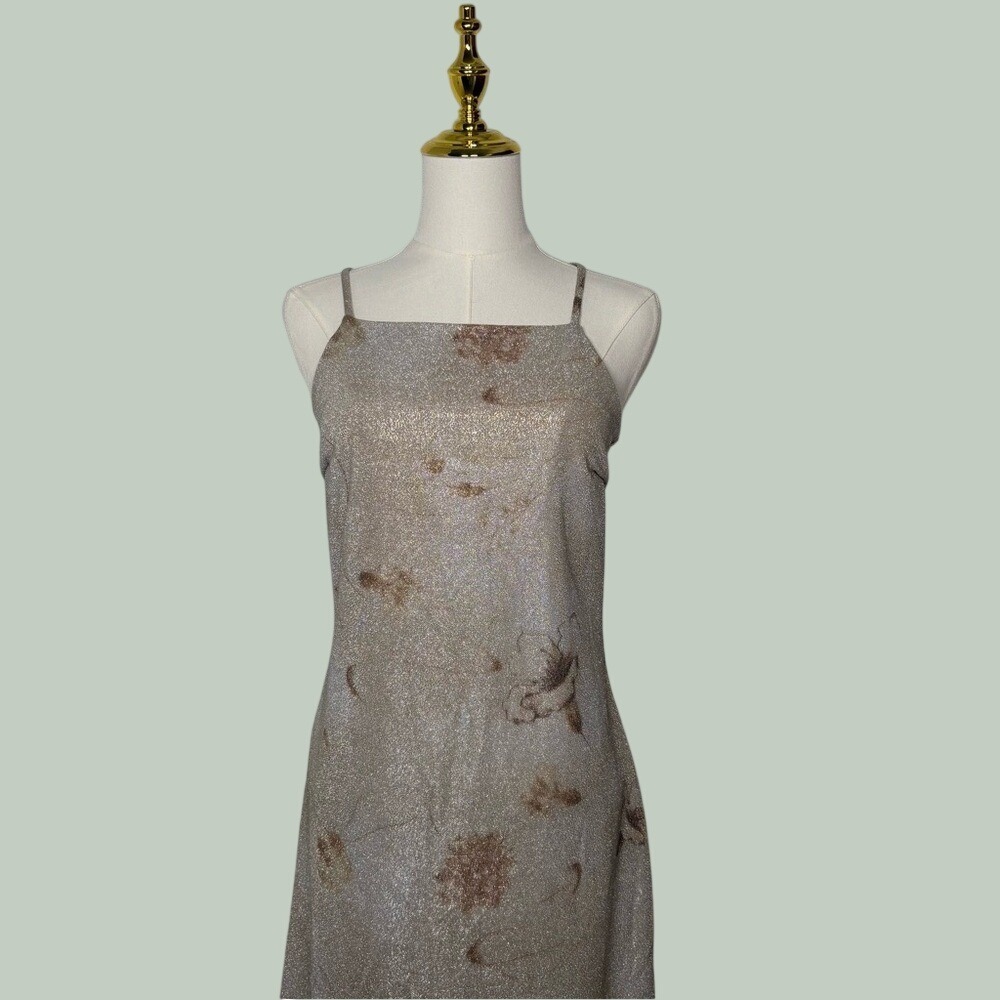 vintage monster girl y2k 2000s sparkle‎ beige floral mini dress downtown girl